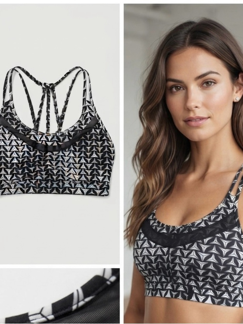 Victoria's Secret Sports Bra S Black White Strappy Crisscross Geometric Workout